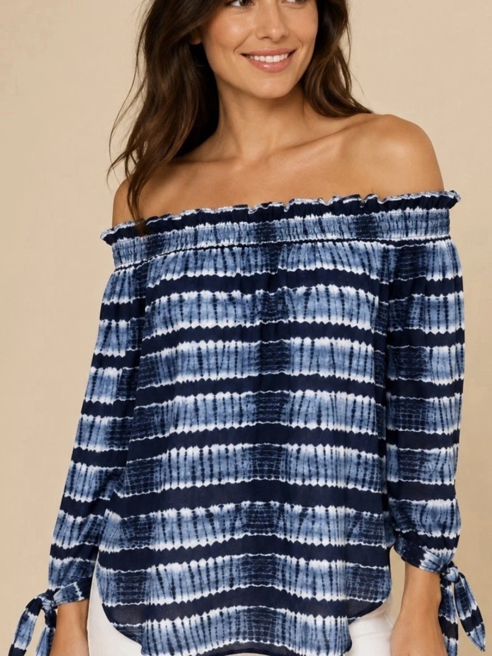 MICHAEL Michael Kors Blue White Tie Dye Off Shoulder Top XL NWT